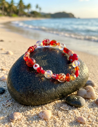 Stretch armband red love - 💎,